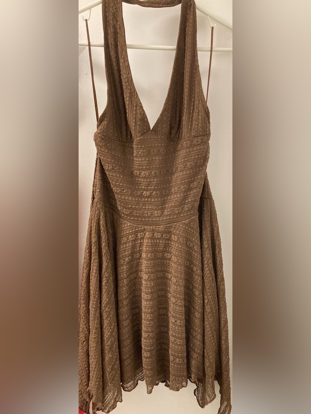 NWT Thirty Thirty L/A Brown Lined Lace Halter Fit & Flare Dress S